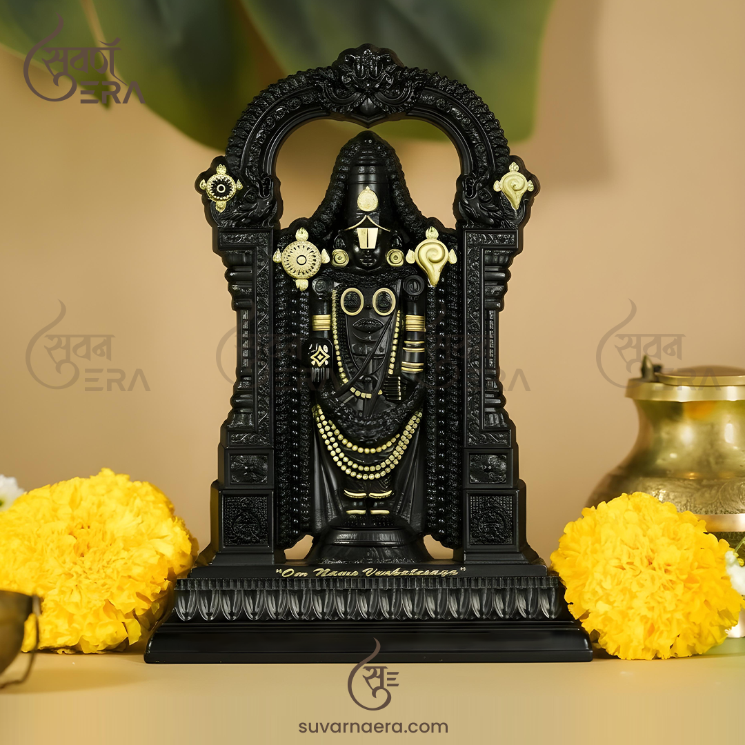 Lord Venkateshvara (Tirupati Balaji) 7.0 Inch (Black and Gold )
