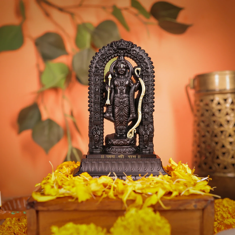 Shree Ram Lalla Car Dashboard Murti 3 inch (Black/Gold)